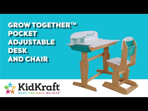 Grow Together‚Ñ¢ Pocket Adjustable Desk with Hutch and Chair - Natural | KidKraft Wooden Furniture