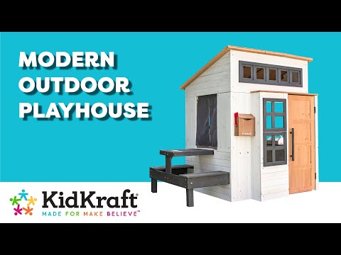 Modern Outdoor Playhouse - White & Raven | KidKraft Wooden Outdoor Playhouses